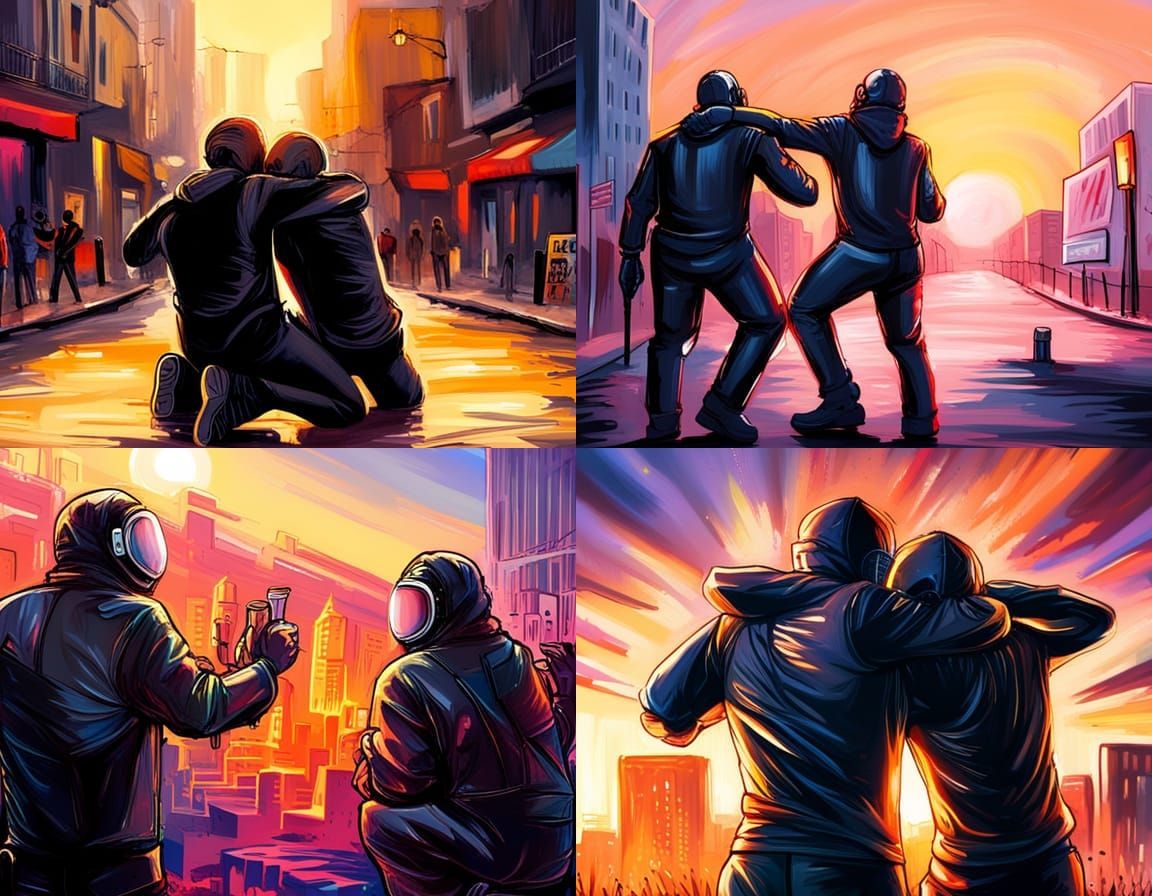 Cuddling Figures in Black Rubber Suits: Graffiti Art