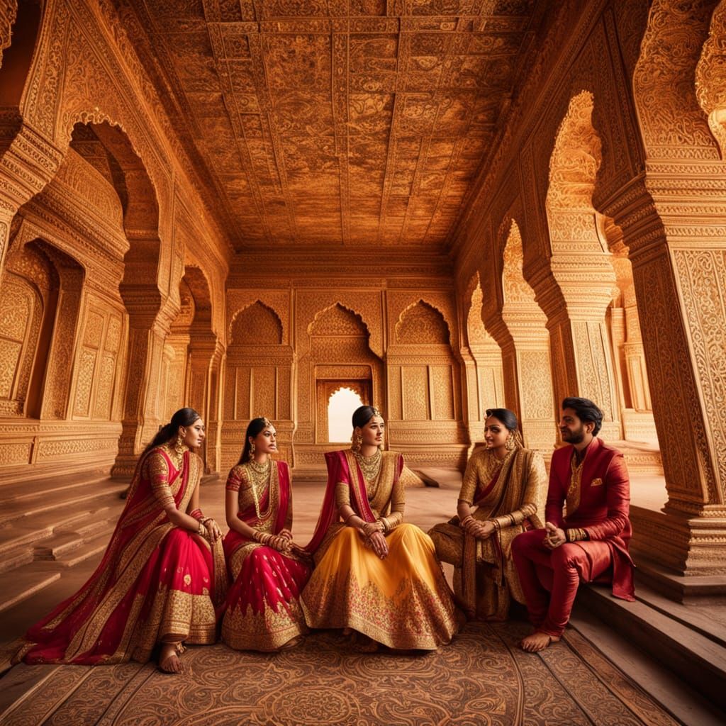 Pandava Family in a Majestic Indian Palace