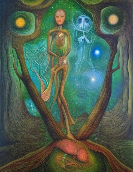 Magical Forest: Surreal Universe Dream in Mixed Media