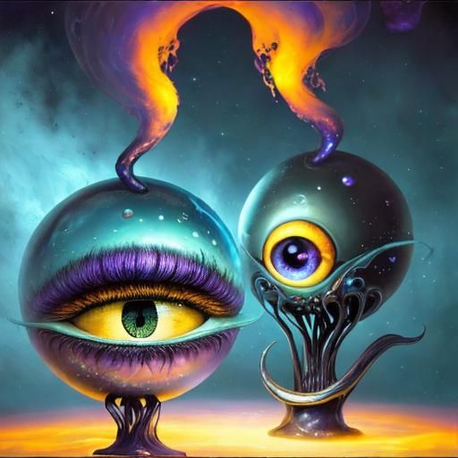 Surreal Eyeballs Floating in Starry Void