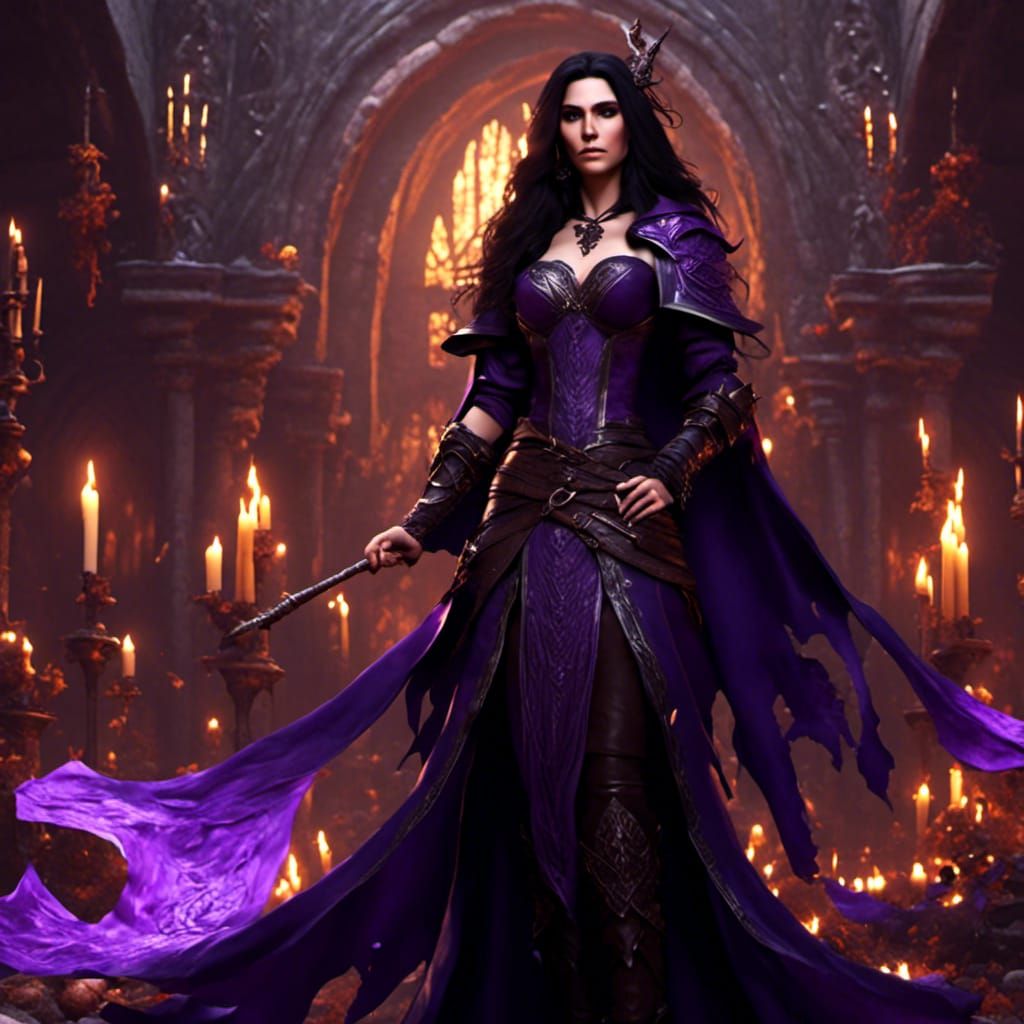 Epic Witch with Purple Eyes in Hyperdetailed Render