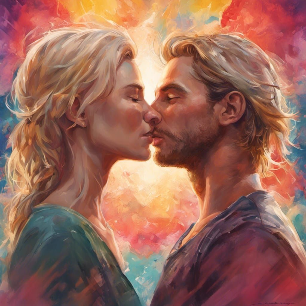 Hyperrealistic Couple About to Kiss, Splash Art