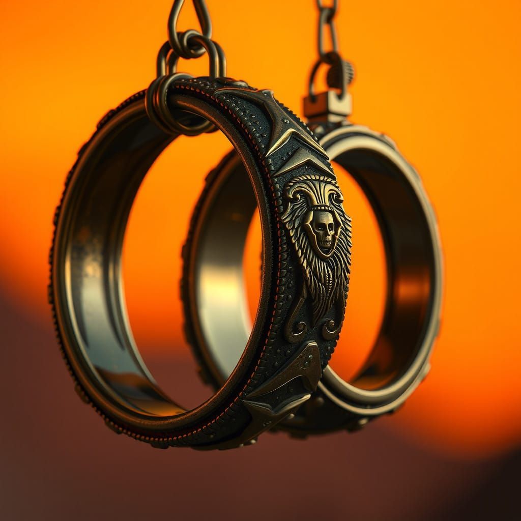 Luxurious Industrial Metallic Rings in Vibrant Burnt Orange