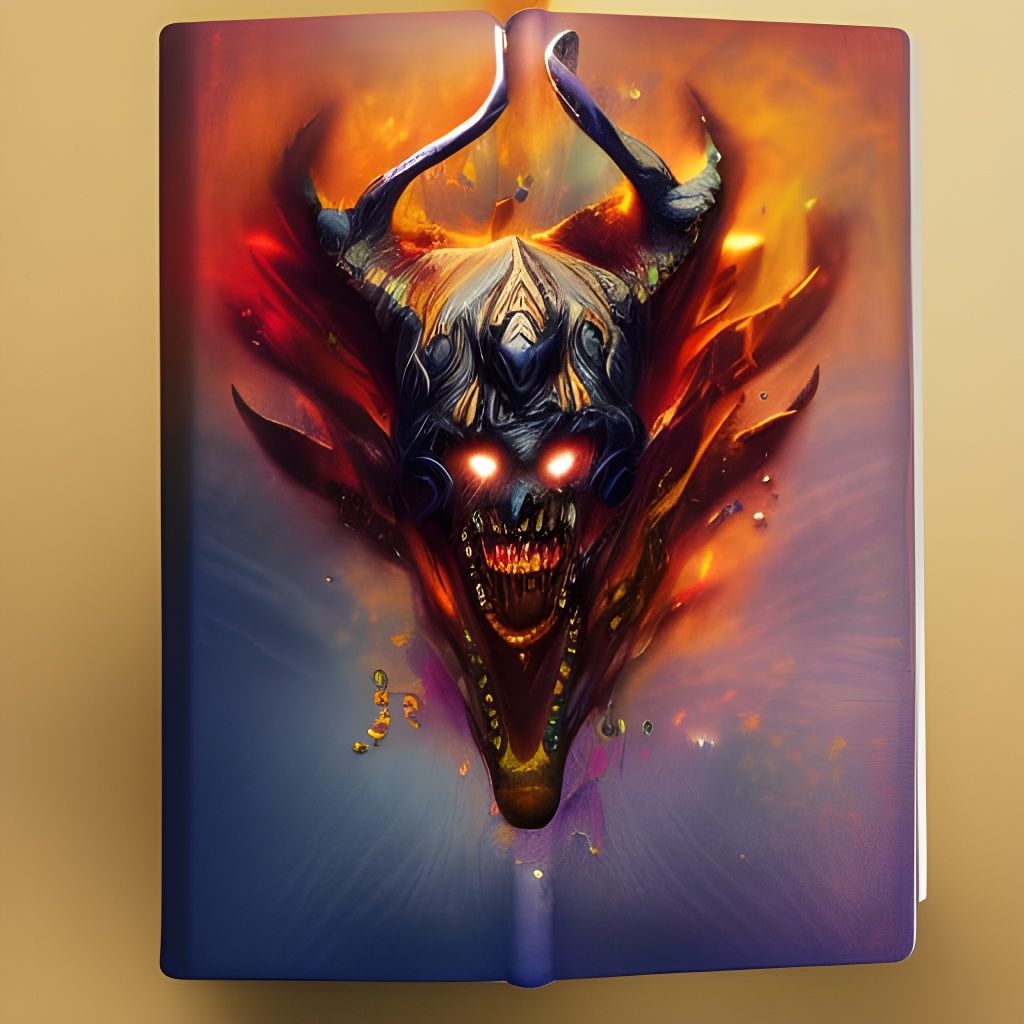 Demonic Book Cover in Hyperrealistic Style