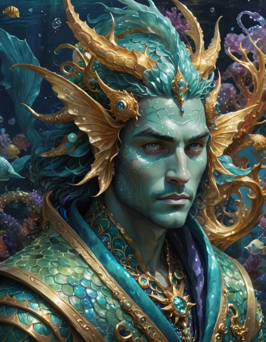 Merfolk King Portrait in Ethereal Fantasy Style