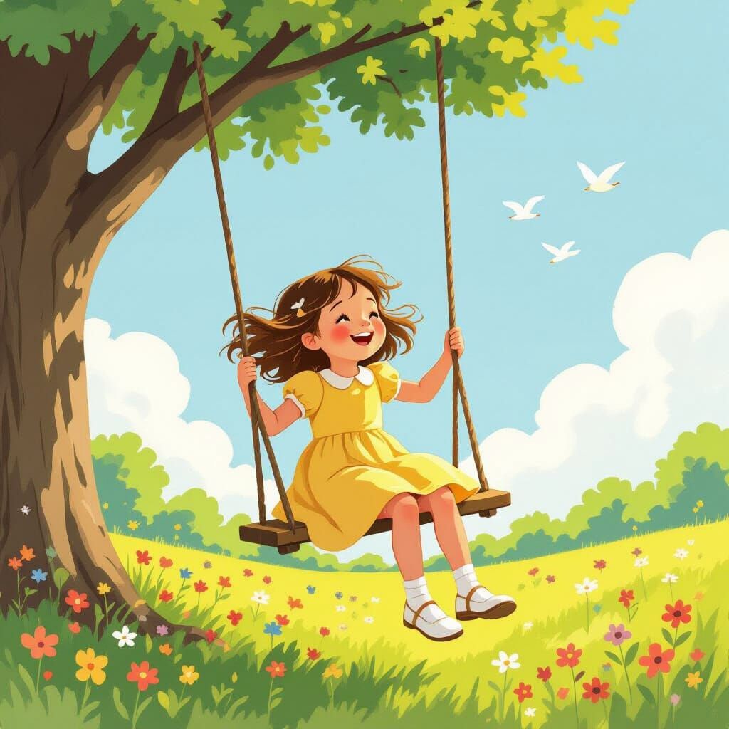 Girl on a Swing: Whimsical Children's Illustration
