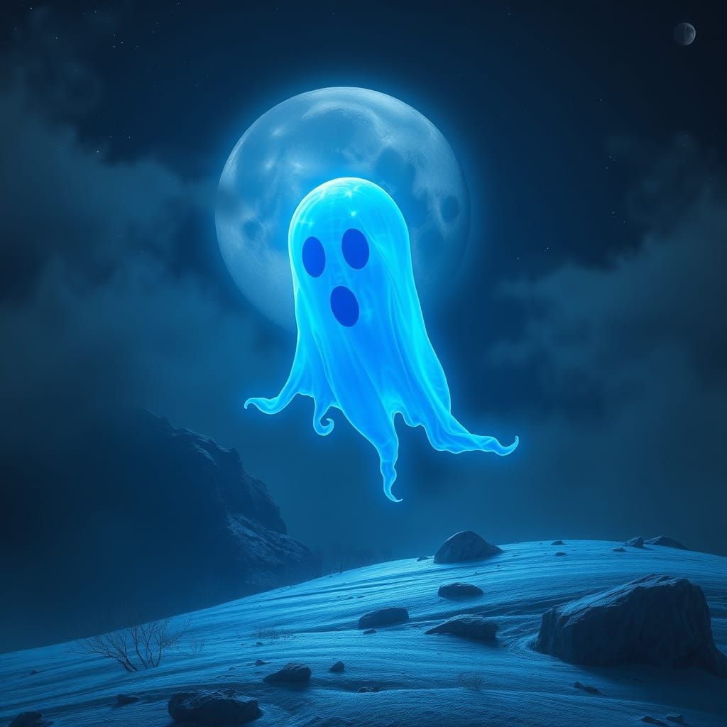 Ghostly Entity Descends Upon Lunar Surface in a Muted Blue H...