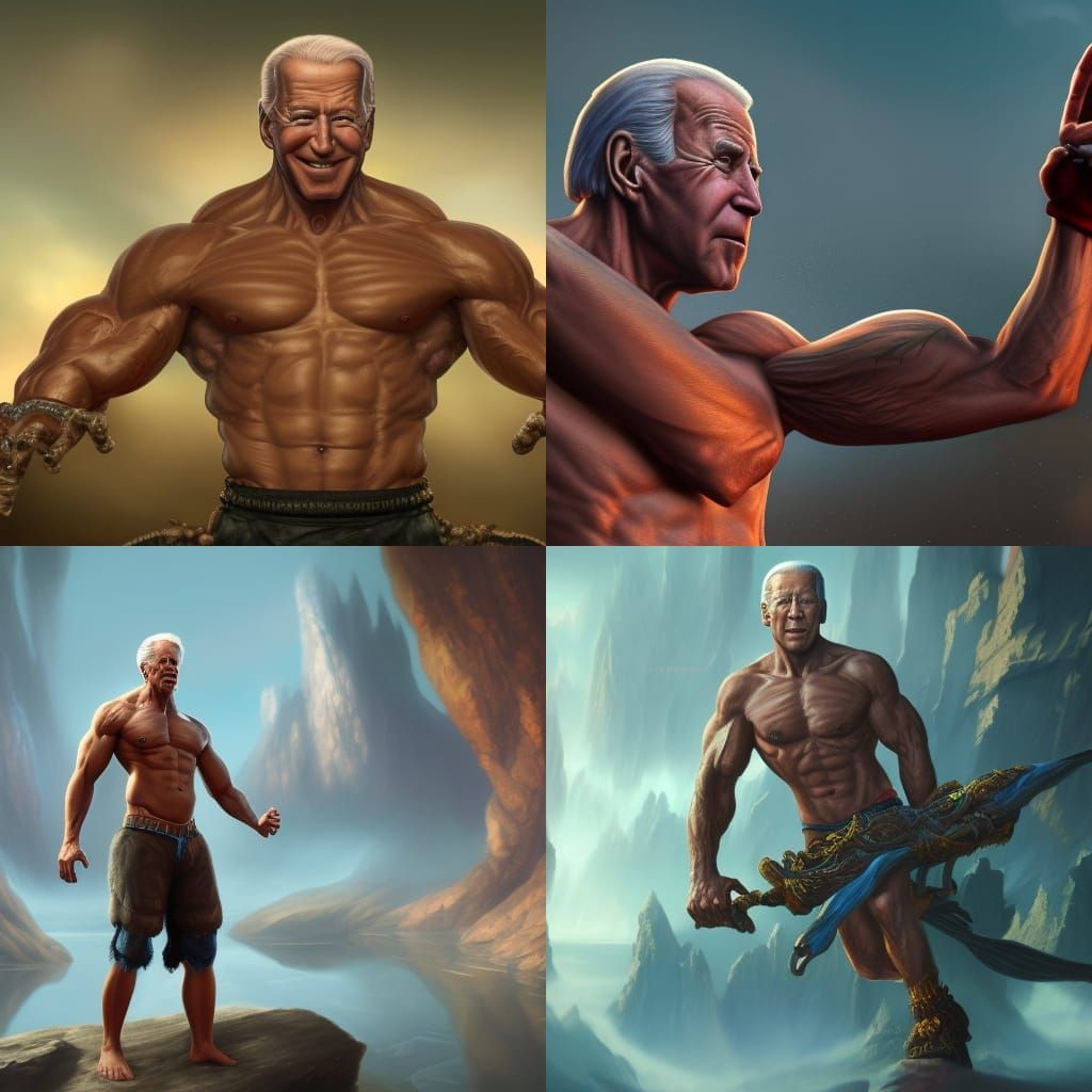 Shirtless Joe Biden with Four Arms: Fantasy Art