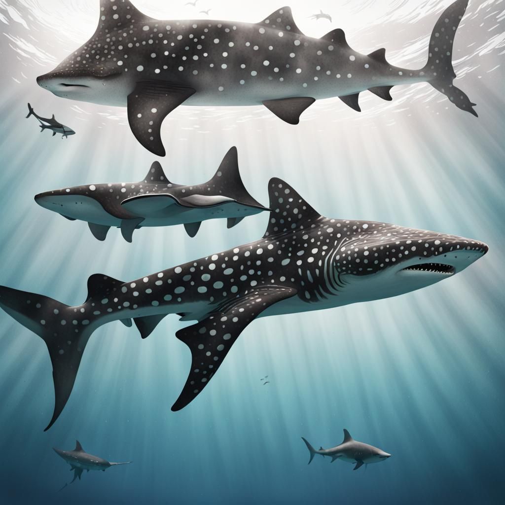 Whale Shark and Hammerhead Shark Underwater