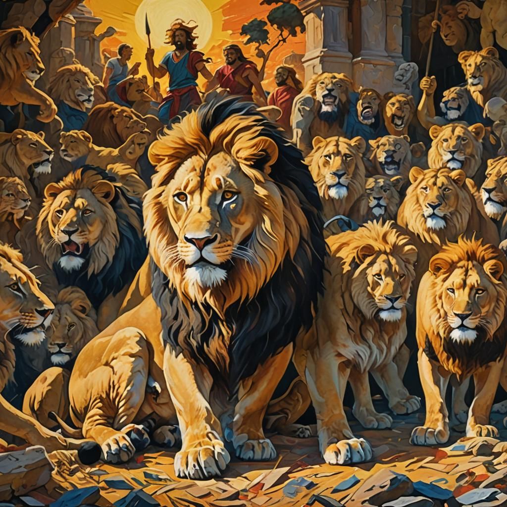 Daniel in the Lions' Den: Impressionist Gouache Painting