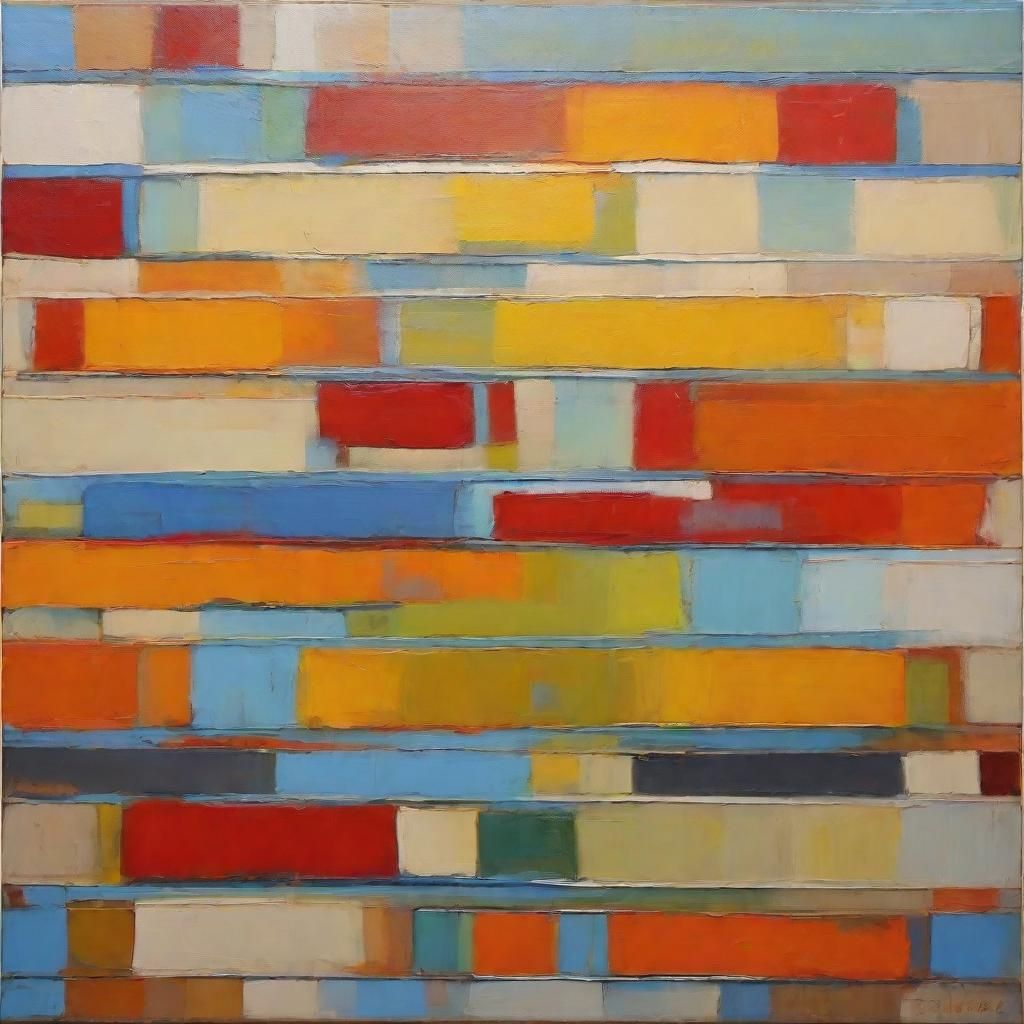 Geometric Abstract Painting with Stripes and Ovals