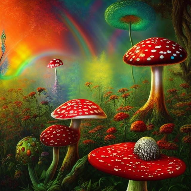 Rainbow Liquid Amanita Muscaria Essence in Oil Painting