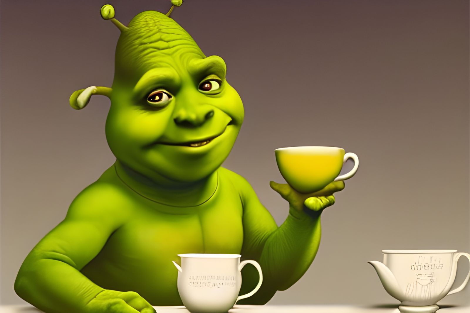 Shrek and Kermit Have Tea: Digital Art