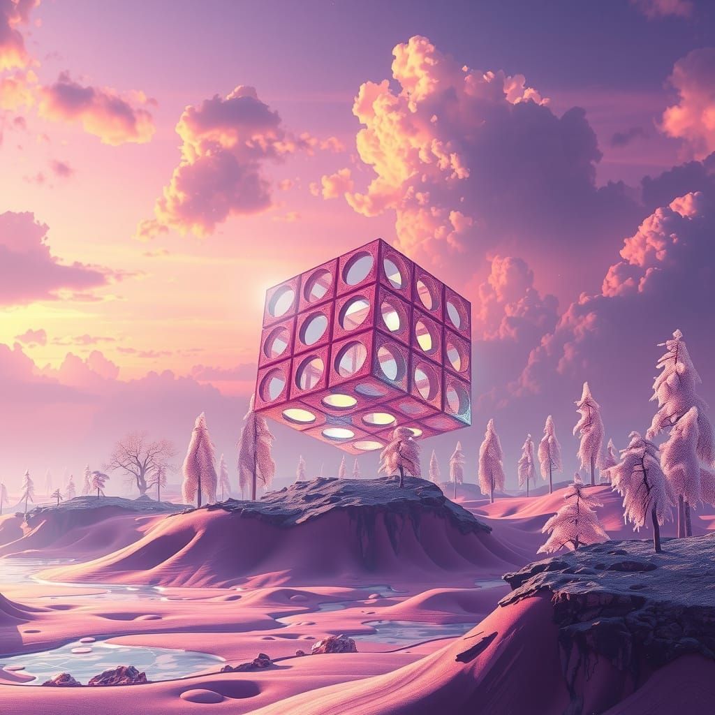 Ethereal Crystal Rubik's Cube in Dreamscape