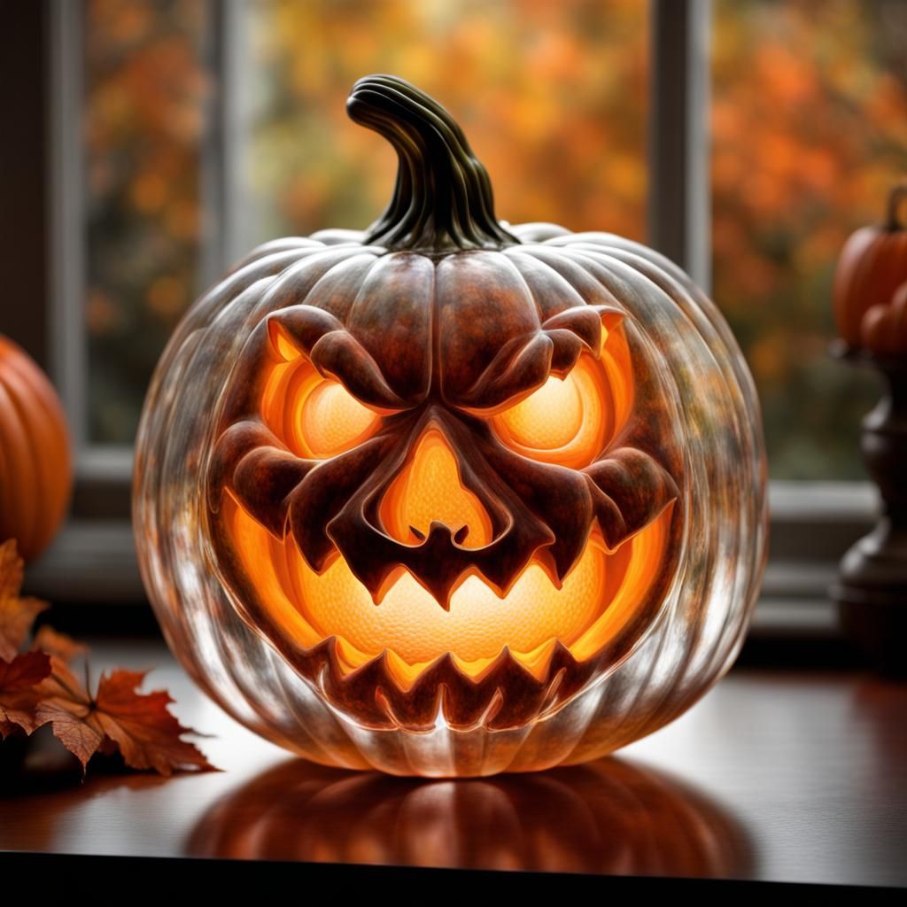 Crystal Pumpkin with Scary Face, Fantasy Art
