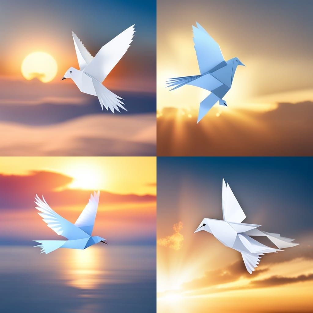 Dove Flying in Sunset: Origami Papercraft