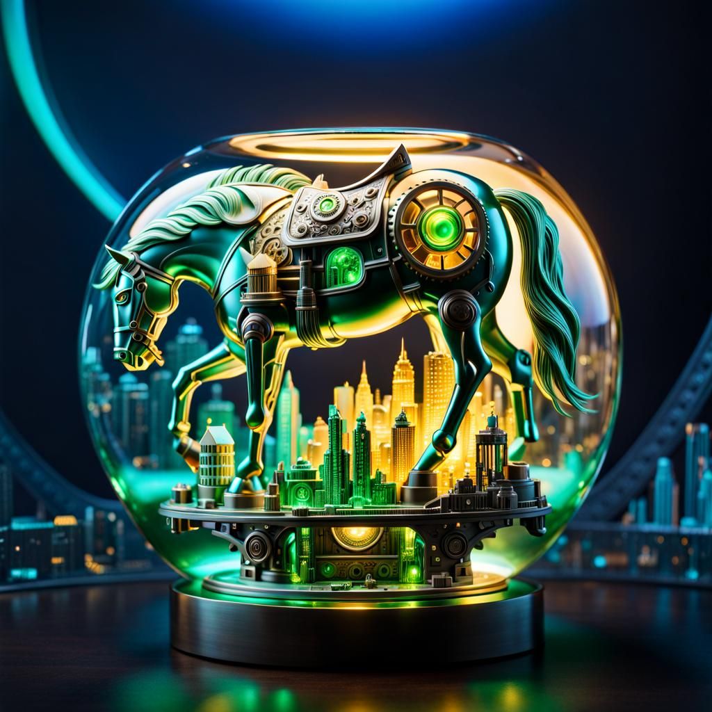 Steampunk Trojan Horse with Miniature City Inside