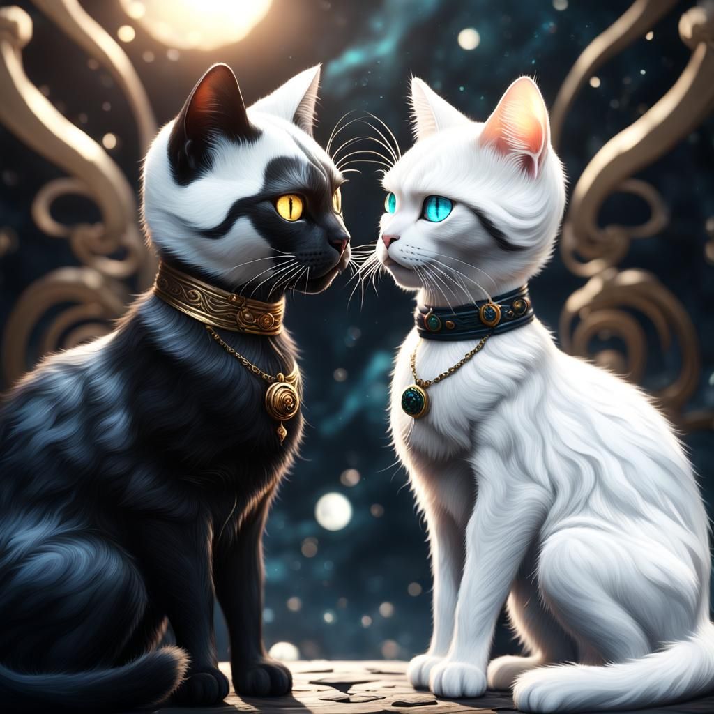 Yin and Yang: White Cat and Black Cat