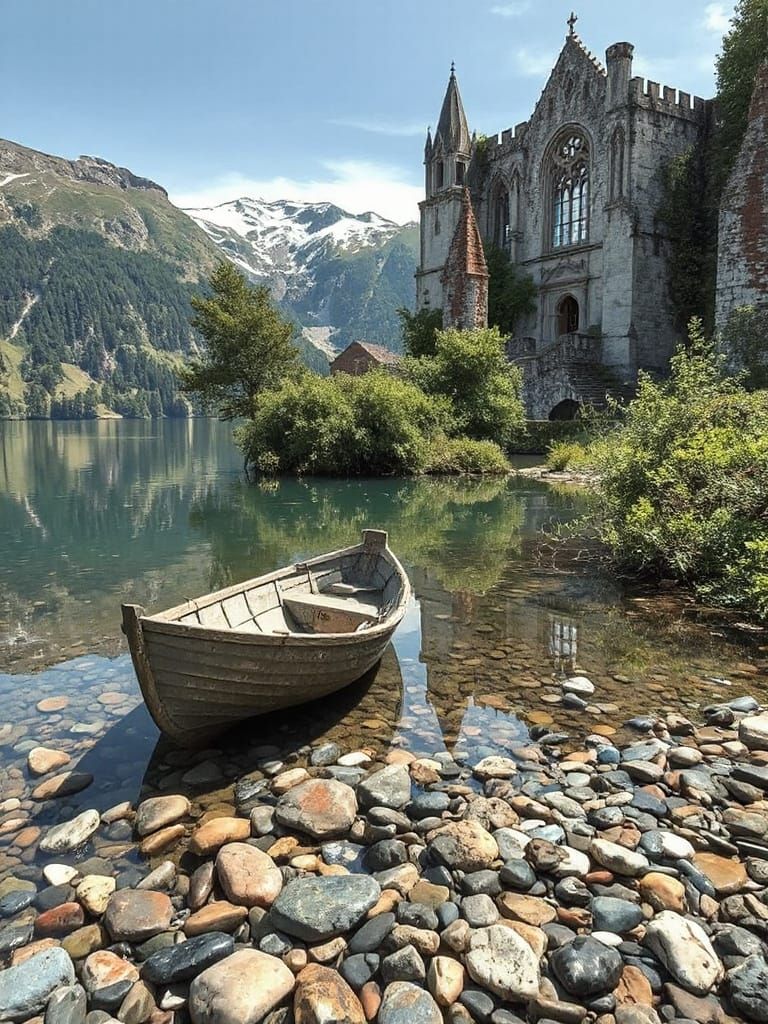 Ancient Castle Transforms in Pristine Mountain Lake