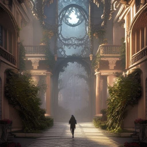 Epic Dawn Court Morning Light Digital Painting