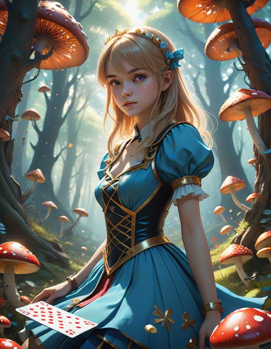 Surreal Wonderland Fantasy Scene in Anime Style