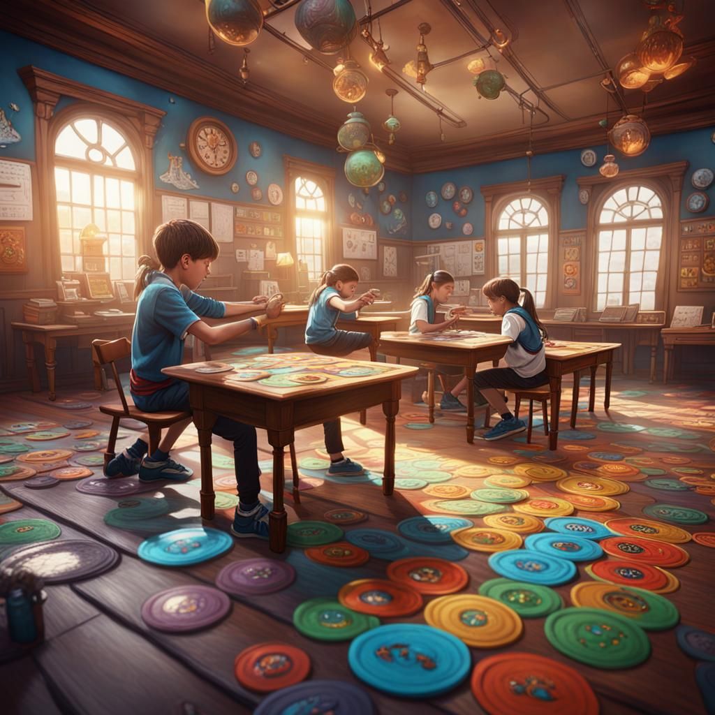 Aggressive Pogs Game in Whimsical Classroom