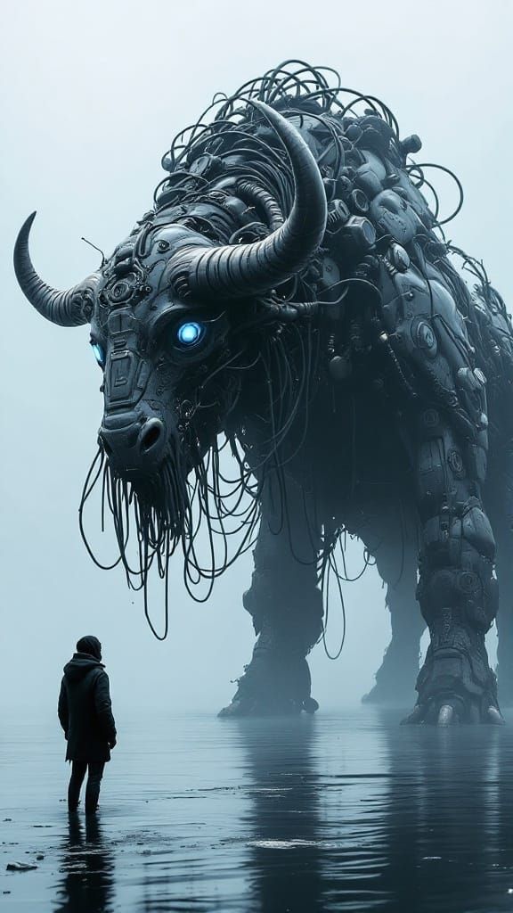 Giant Biomechanical Bison in String-like Computational Art