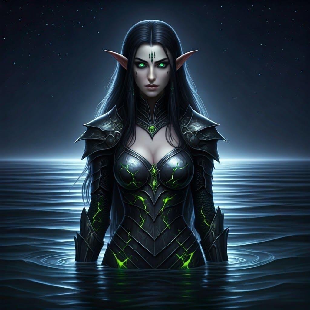 Dark Fantasy Elf Cultist in Black Armor