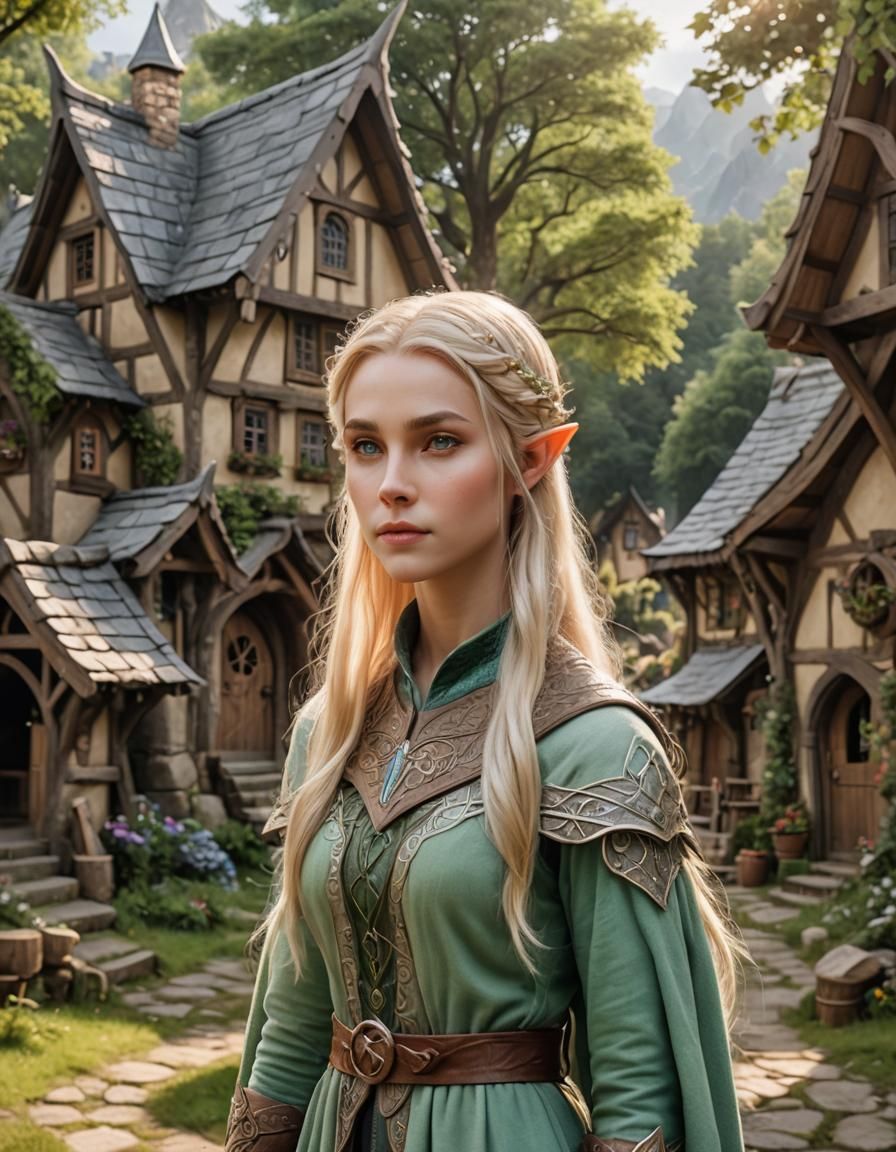 Blonde Elf in Elven Village Digital Art
