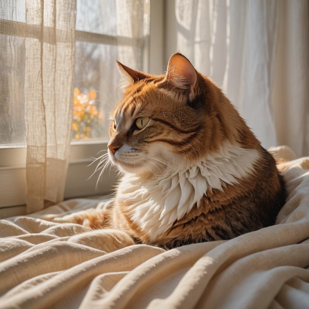 Cat Sleeping in Sunlight: Impressionist Style