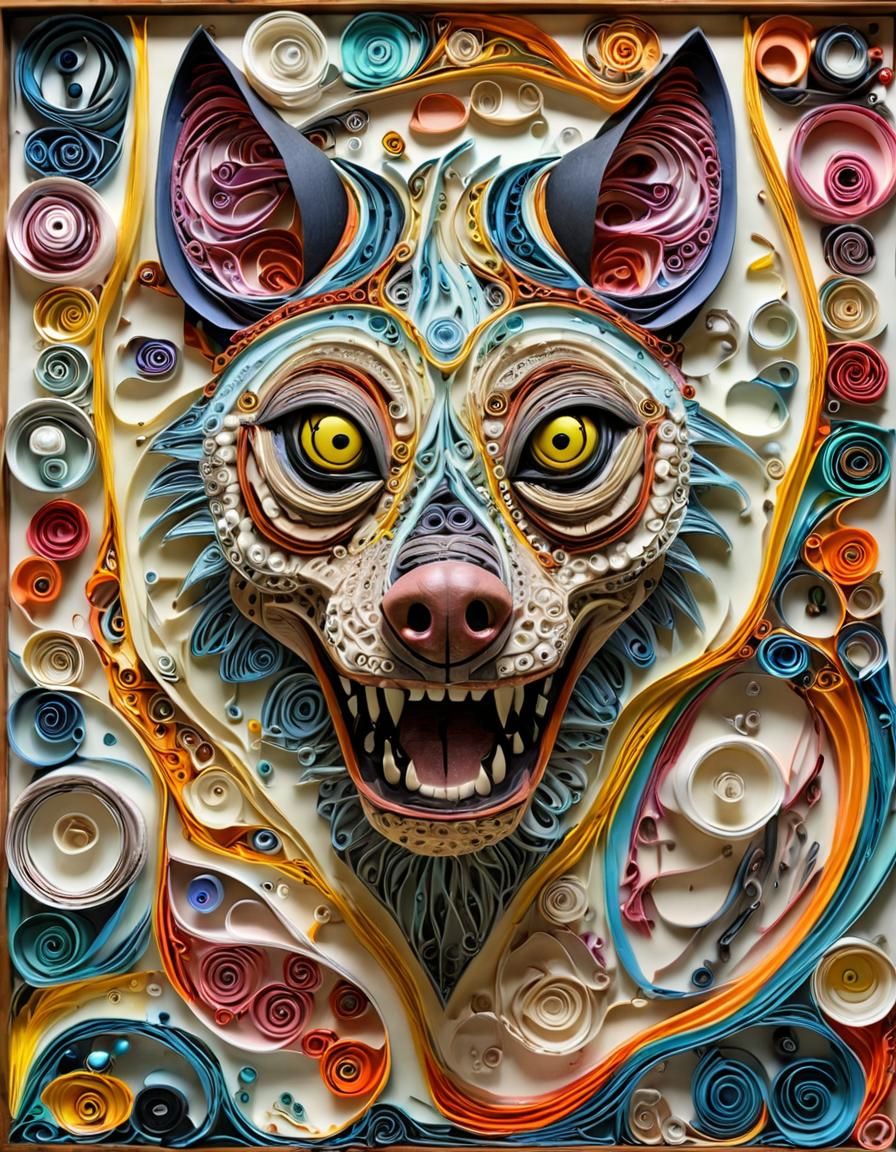 Surreal Cyber Hyena in Triadic Color Palette