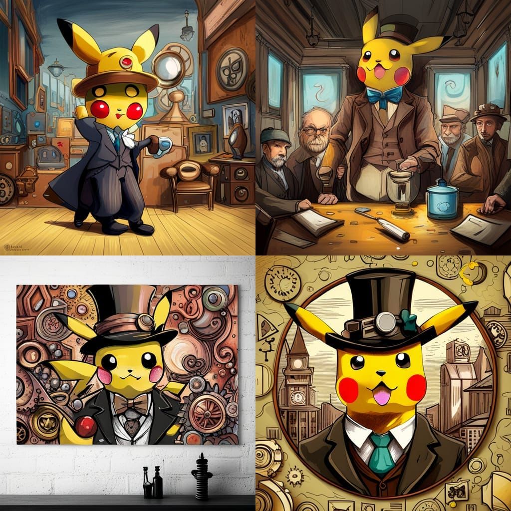 Pikachu in Steampunk Saloon Graffiti Art