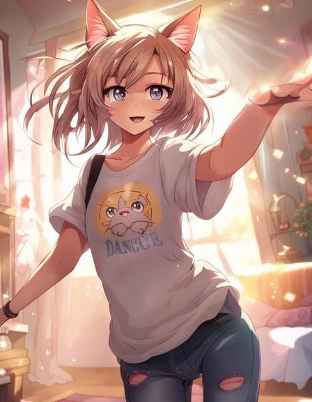 Fantasy Anime Cat Girl Invites to Dance