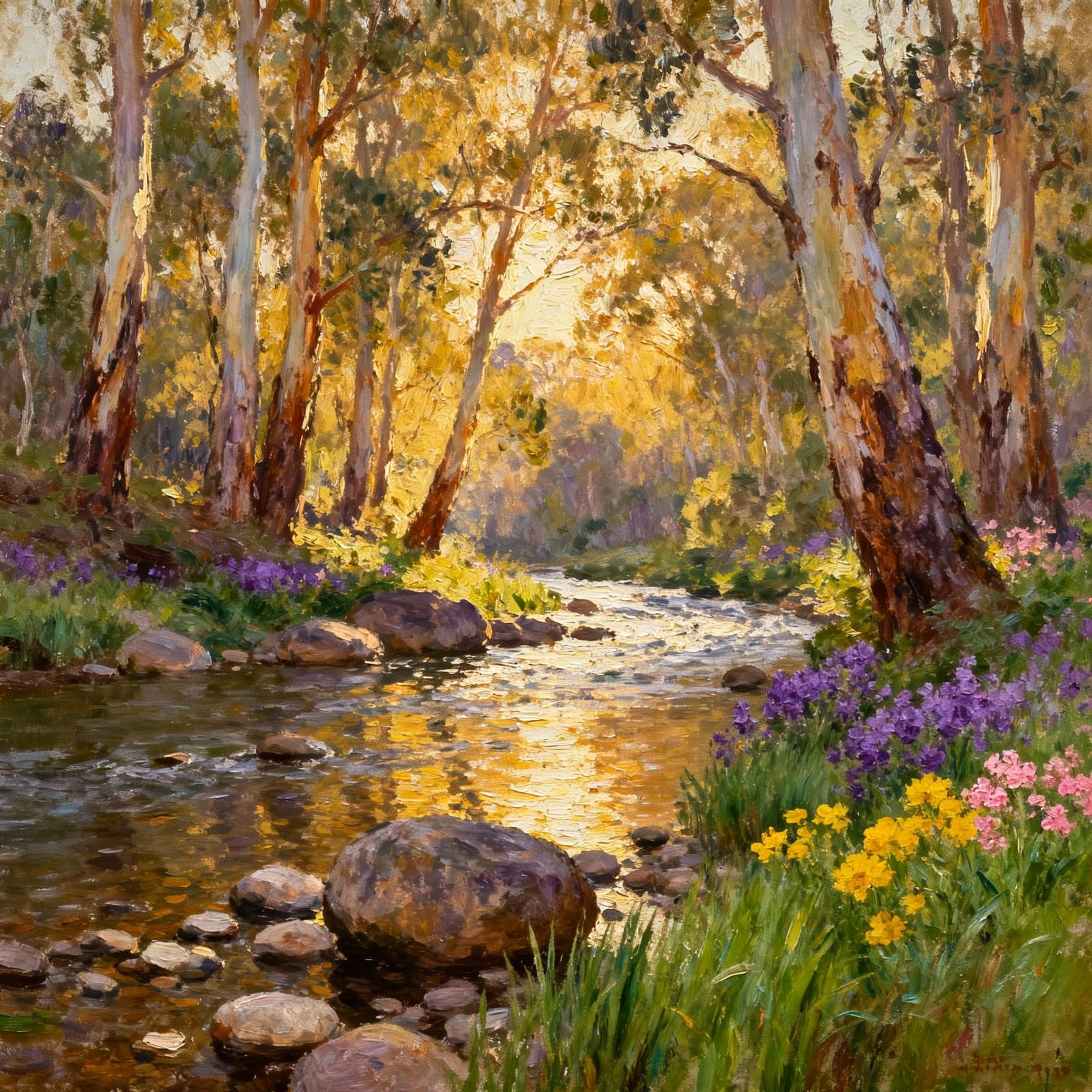 Impressionist Oil Painting of Australian Bushland Serenity