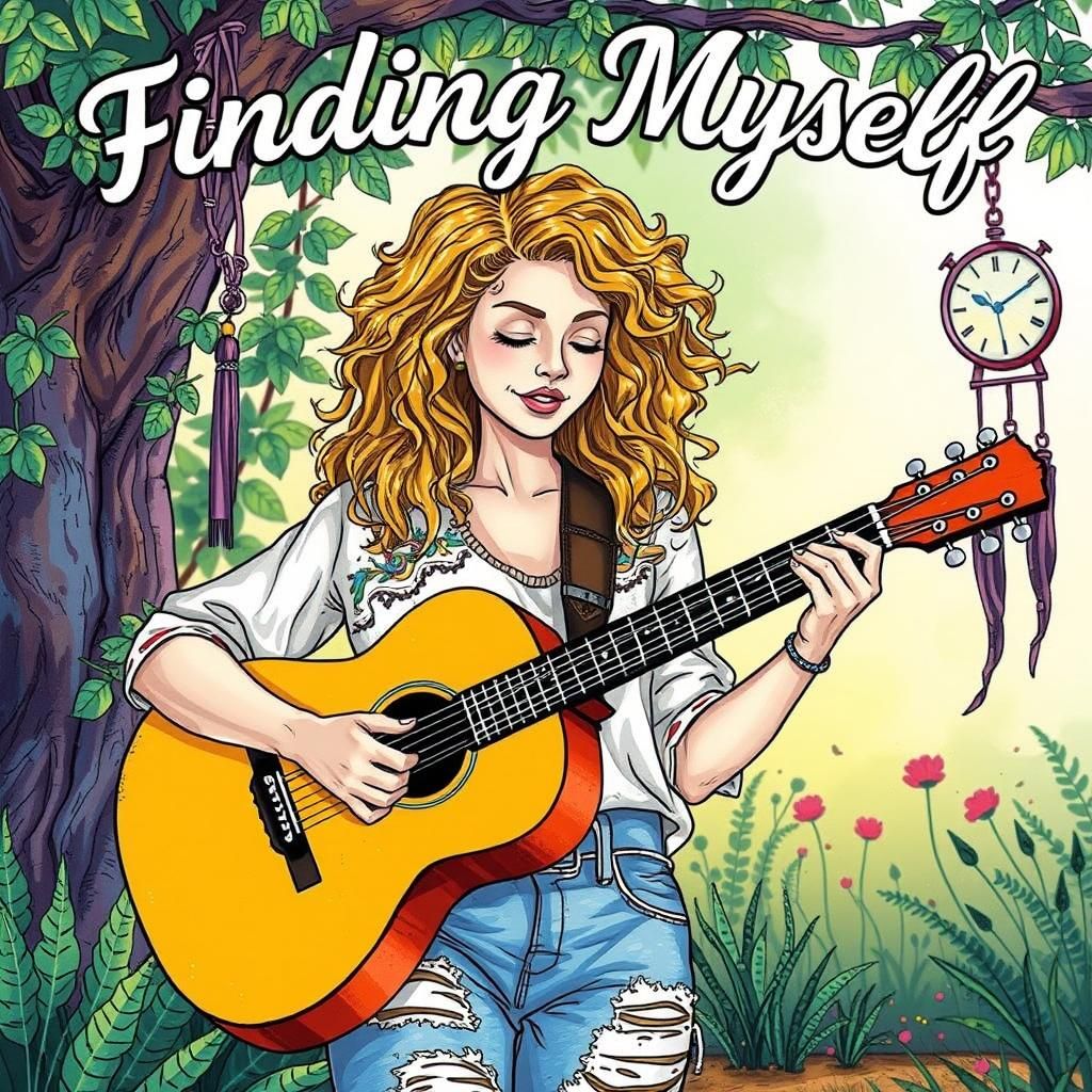 Female Singer Playing Guitar in Comic Book Style