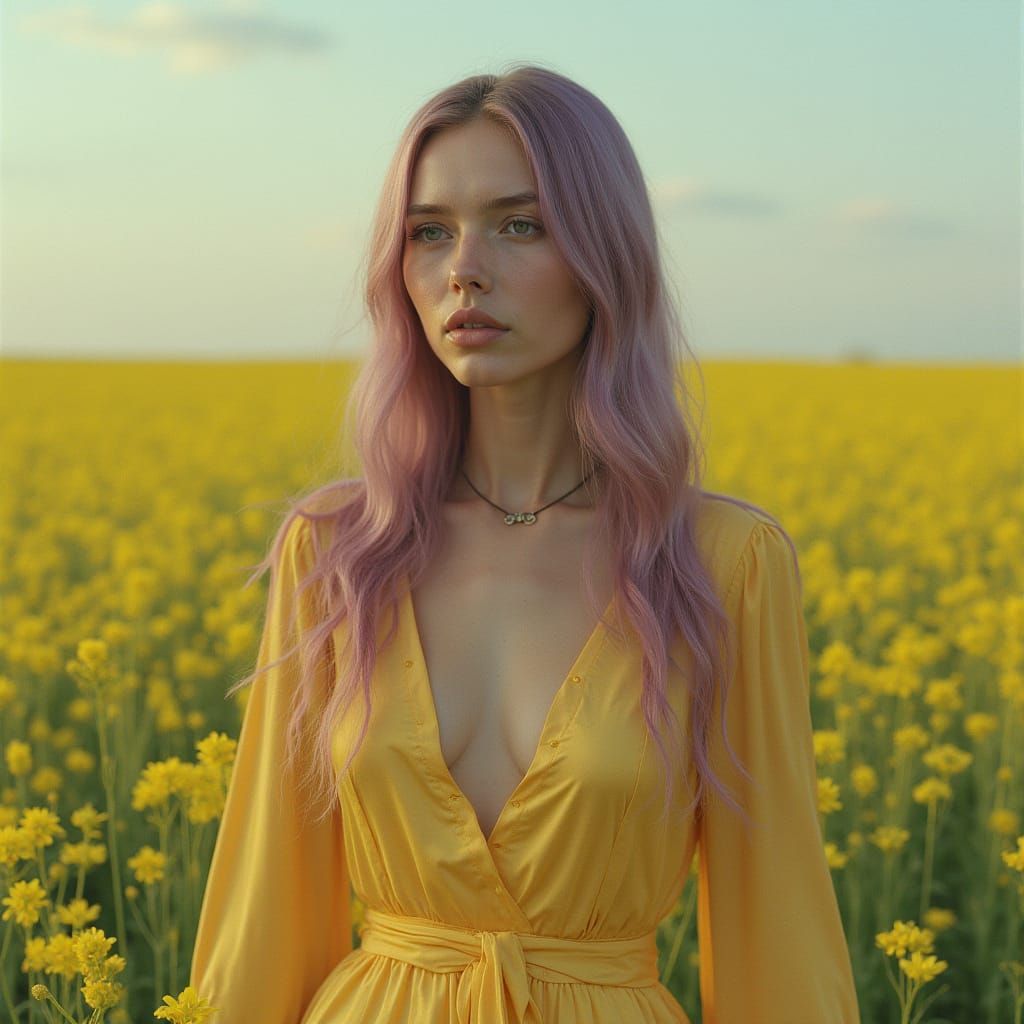 Woman in Meadow: Hyperrealistic Art Style
