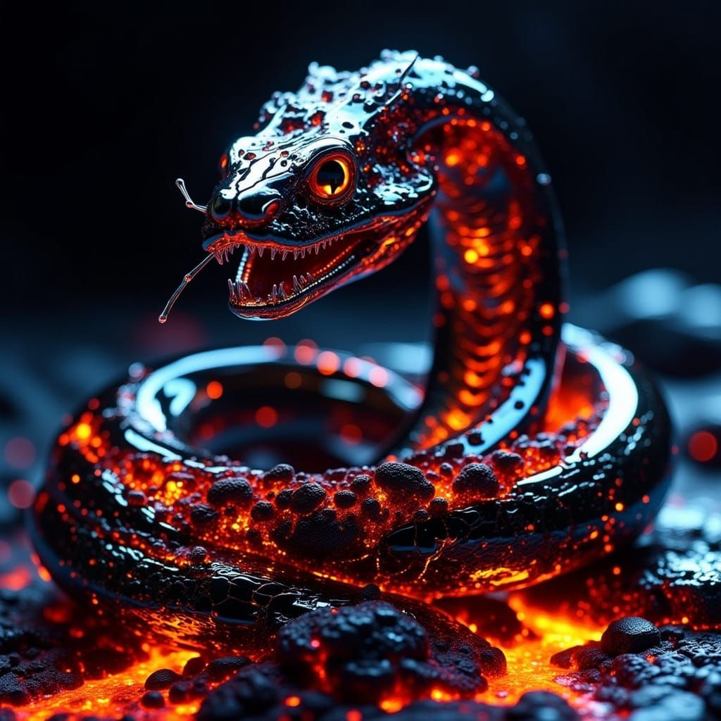 Molten Chrome Snake Dripping Lava in Studio Light