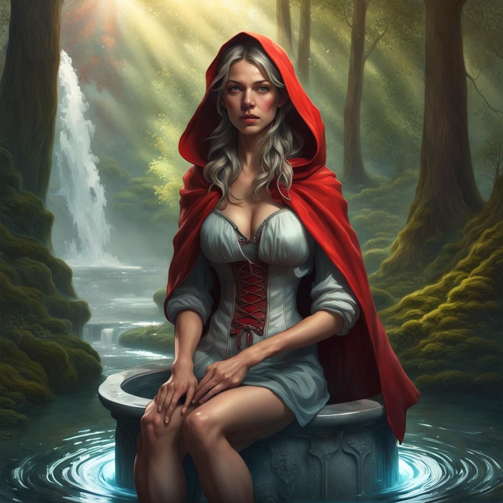 Red Riding Hood Portrait in Art Nouveau Style