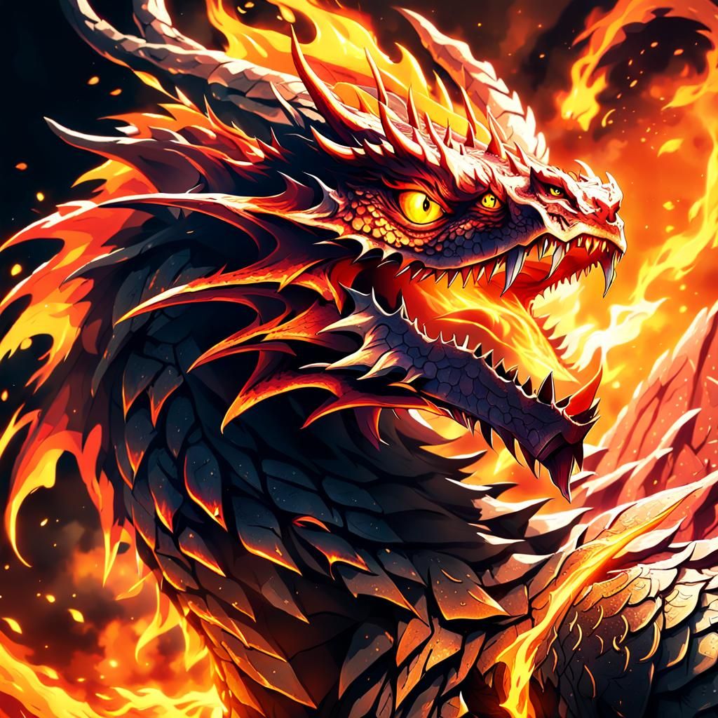 Majestic Red Fire Dragon in Anime Key Visual
