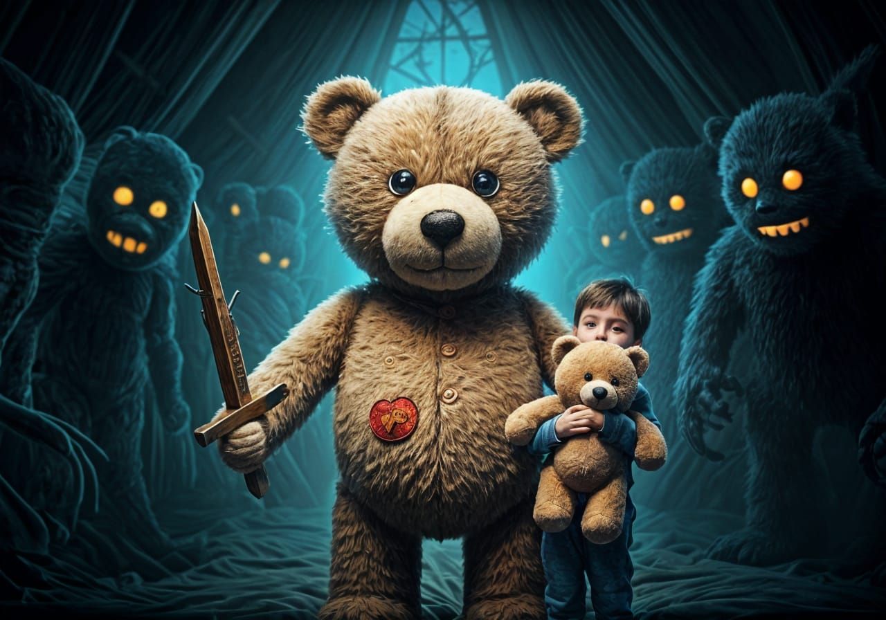 Heroic Teddy Bear Protects Boy from Monsters