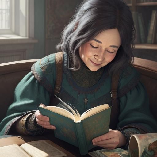 Grandmother and Granddaughter Reading, Hyperrealistic Detail...