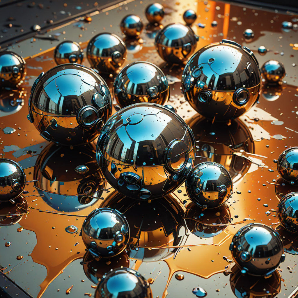 Hyper-Realistic Splash Art with Metallic Bombs