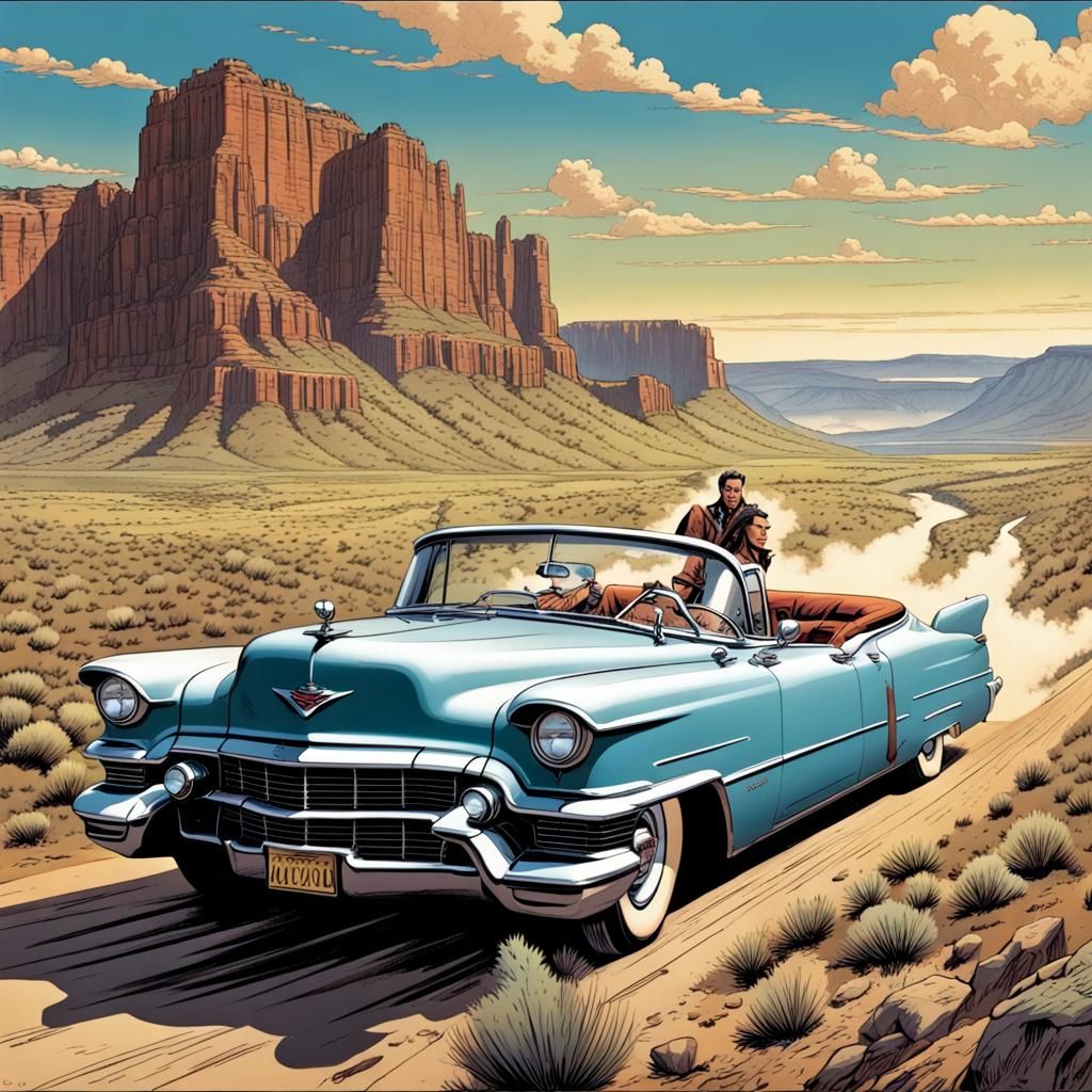 1956 Cadillac convertible in a New-Mexico landscape