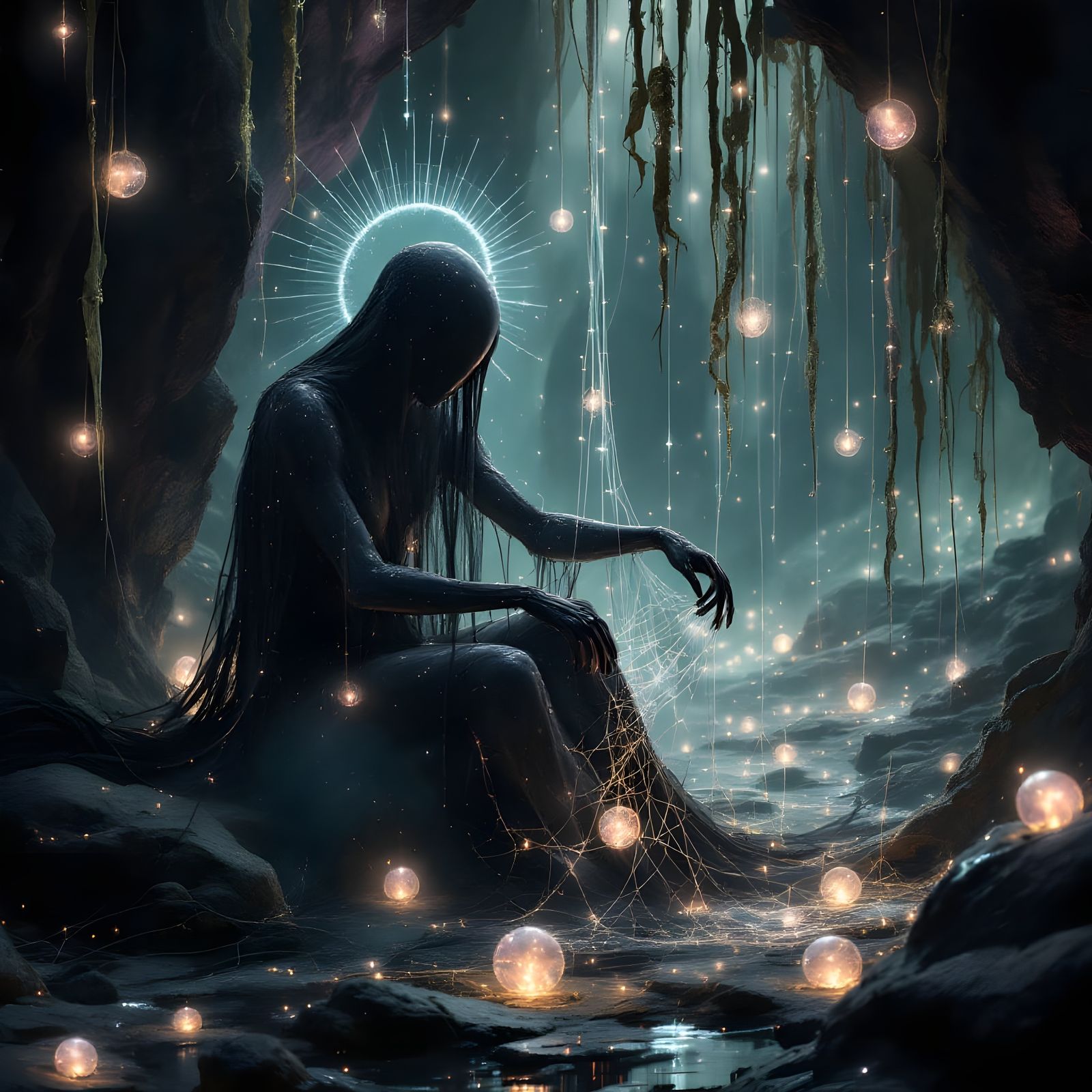 Ethereal Shadow Weaver in a Cavernous Realm