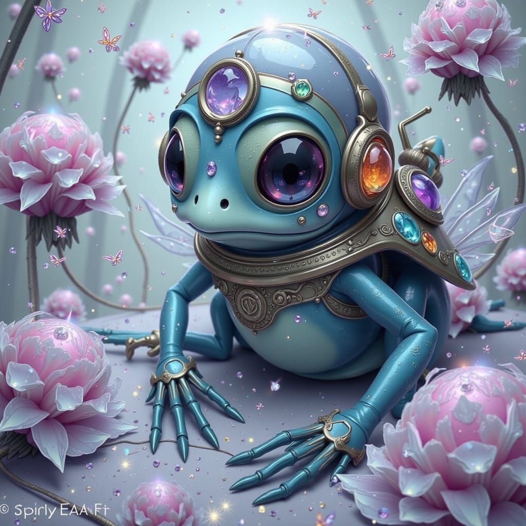 Ethereal Astronaut Frog with Glowing Gemstones