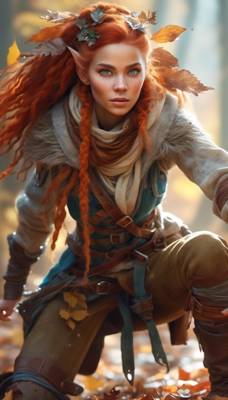 Hyperrealistic Elven Scout in Autumn Forest