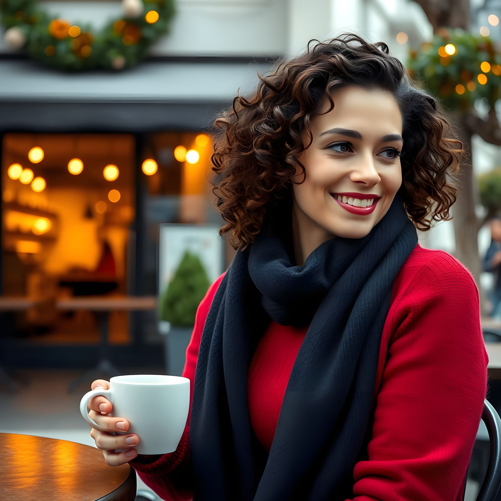 Cozy Winter Café Scene in Warm Light