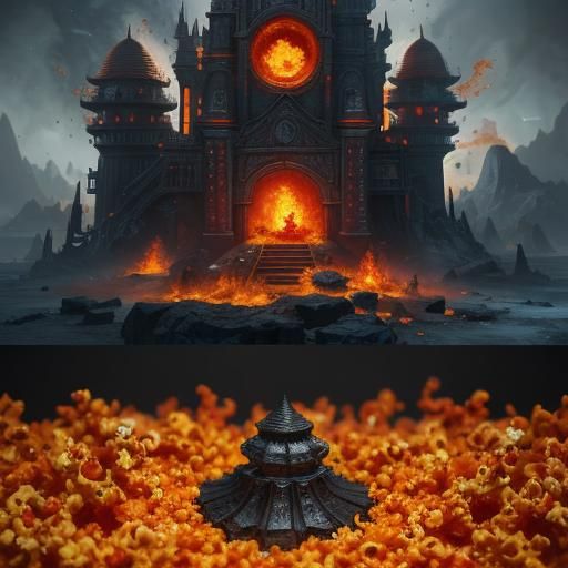 Flaming Spicy Habanero Popcorn: Detailed Matte Painting