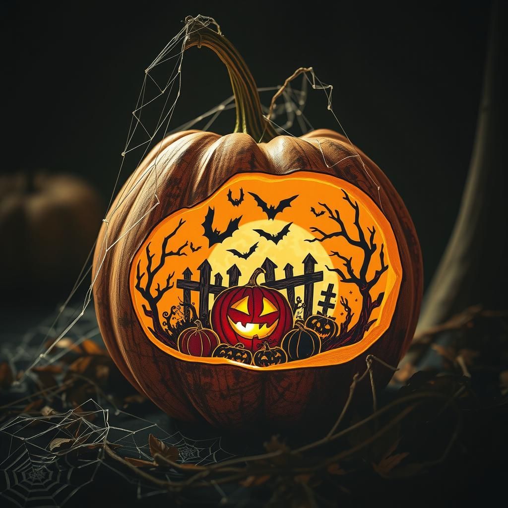 Halloween Gourd with Eerie Double Exposure