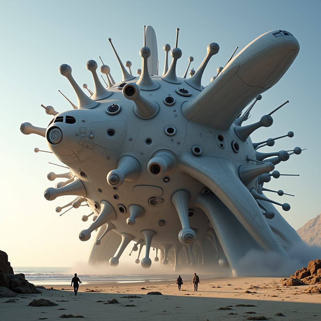 Cyberpunk Sculpture of an Airplane Part Virus Emerges from t...